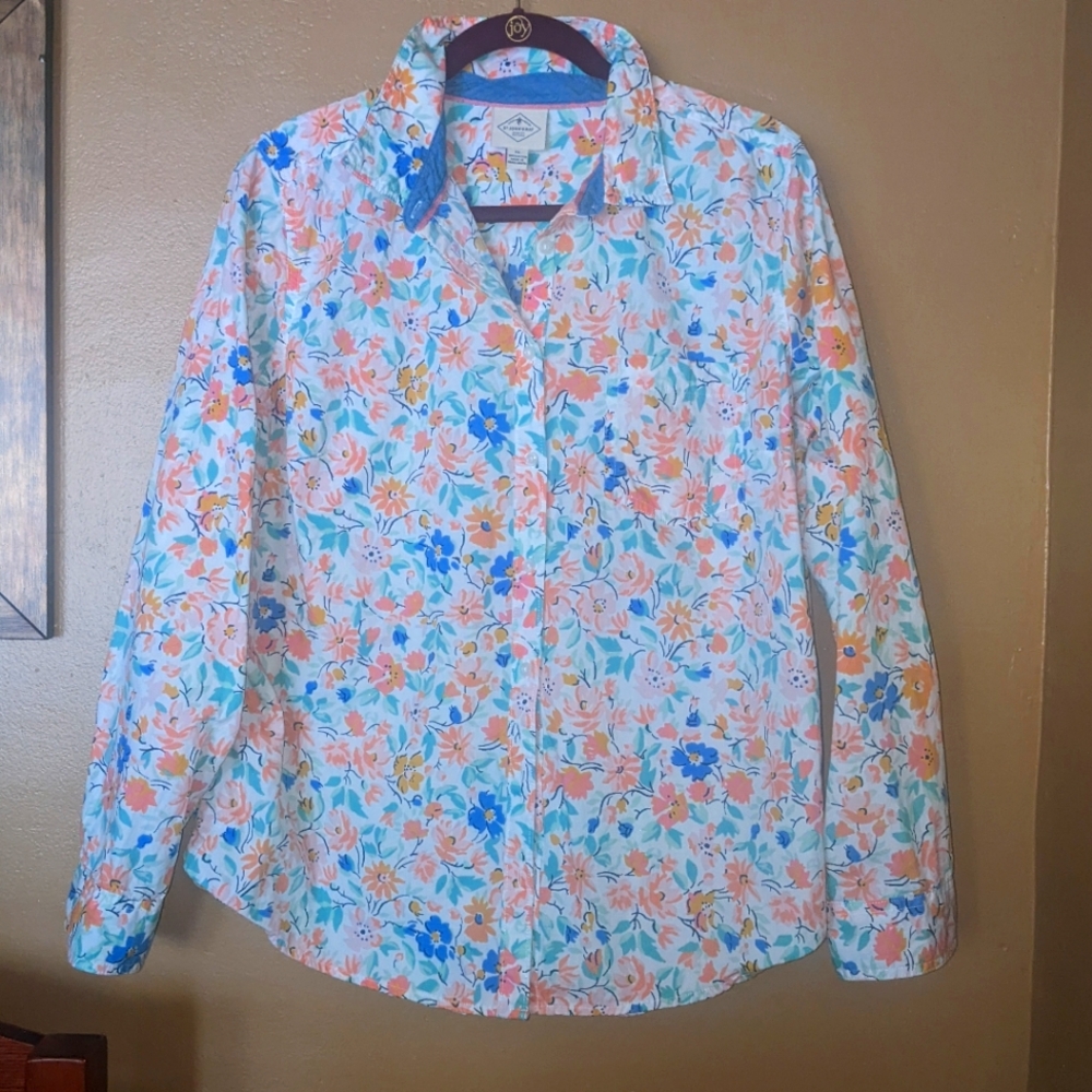 St. John's Bay Colorful Floral print Button Up Shirt Women's XL 100% cotton